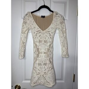 Bebe Cream Lace Y2K Bodycon Dress